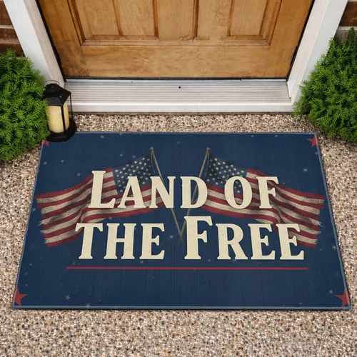 Land of the Free American Flags - Independence Day Gift for Veterans Doormat