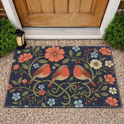 Robins Flowering Branches Berries Home Decor Gift for Bird Lover Doormat