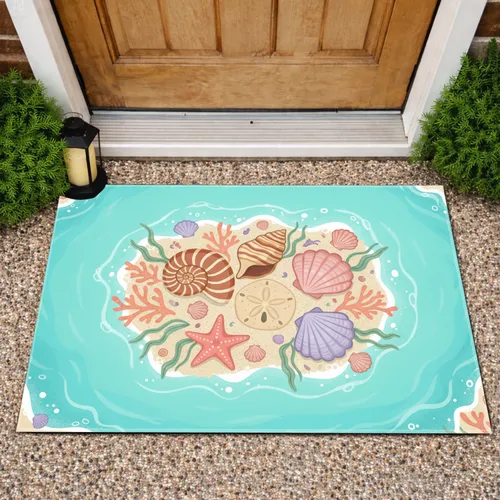Seashells Starfish Coral Seaweed Ocean Waves - Home Decor Gift for Beach Lover Doormat
