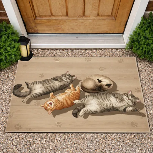 Domestic Cats Wood Grain Paw Prints - Cat Lover Home Decor Doormat