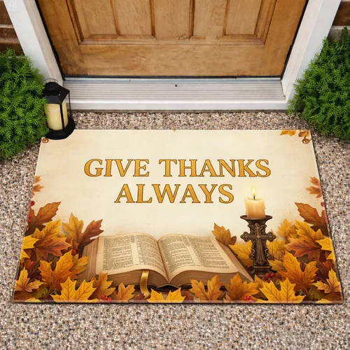 Give Thanks Always Bible Candle Autumn Leaves - Thanksgiving Home Decor Doormat