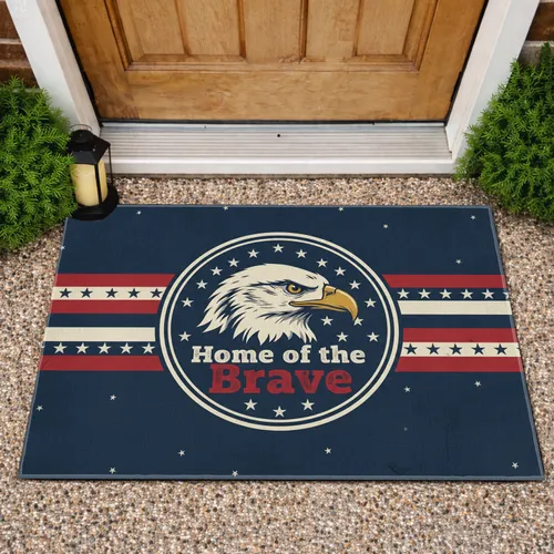 Bald Eagle Home of the Brave - Independence Day Gift for Veterans Doormat