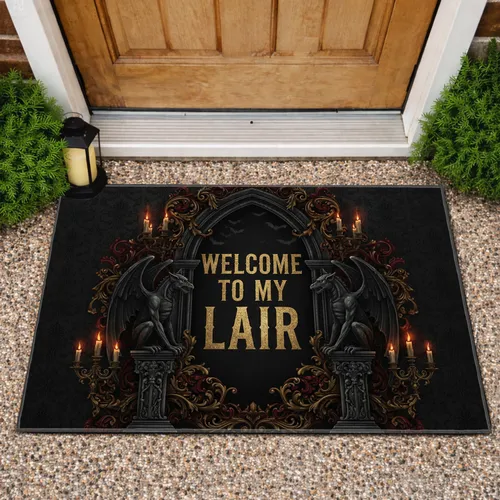 Gargoyle Gothic Arch Welcome To My Lair - Home Decor Gift for Fantasy Lovers Doormat