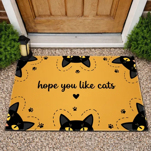 Hope You Like Cats Black Cat Heart - Cat Lover Home Decor Gift Doormat