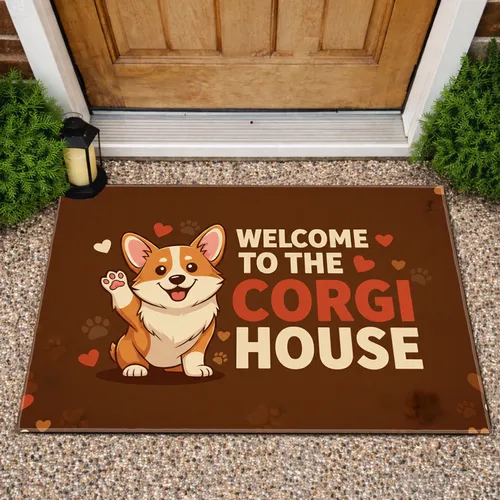 Cheerful Corgi Welcome Home Paw Prints - Corgi Lover Home Decor Gift Doormat