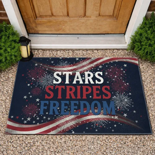 Stars Stripes Freedom American Flag Fireworks - Independence Day Gift for Veterans Doormat