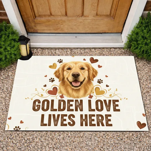 Golden Retriever Hearts Paw Prints - Home Decor Gift for Golden Retriever Lover Doormat