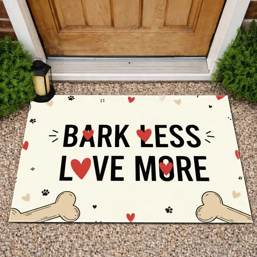 Bark Less Love More Dog Bones Hearts Paw Prints - Everyday Home Decor Gift for Pet Owners Doormat