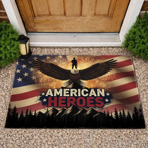 Bald Eagle Soldier American Flag Patriotic Home Decor Gift for Veterans Doormat