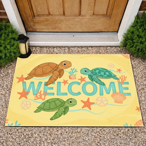 Welcome Sea Turtle Coral Starfish Seashells - Home Decor Gift Doormat