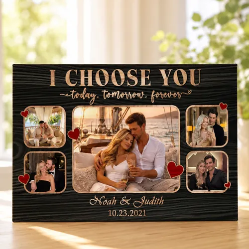Personalized Couple Canvas Print, Custom Photo Anniversary Gift, Gift For Him Her Boyfriend, I Choose You Forever Wall Art