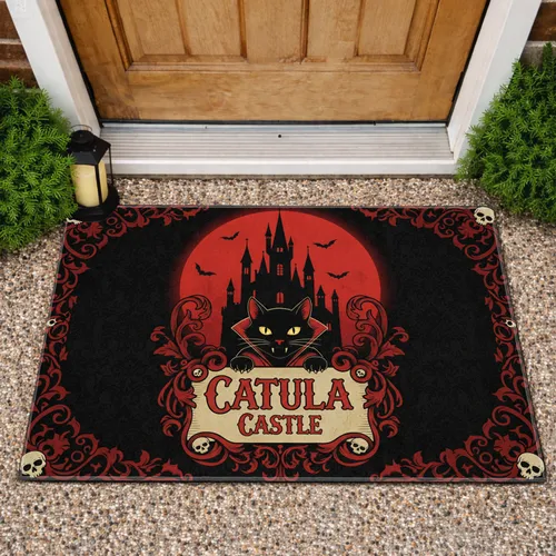 Black Vampire Catula Castle Red Moon - Halloween Home Decor Gift for Cat Lovers Doormat