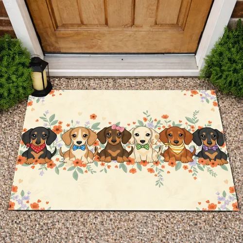 Dachshund Puppies Floral Hearts Vines - Dog Lover Home Decor Gift Doormat