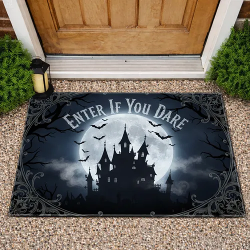 Enter If You Dare Moon Haunted Mansion Bats - Halloween Party Gift for Horror Fans Doormat