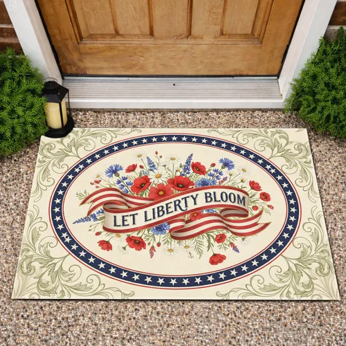 Let Liberty Bloom American Flag Wildflowers - Independence Day Home Decor Doormat