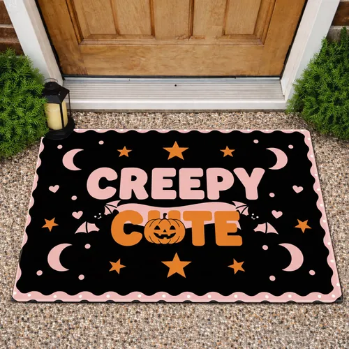 CREEPY CUTE Bats Jack-o'-Lanterns Scalloped Banner Stars Moons Hearts Halloween Decor Gift Doormat