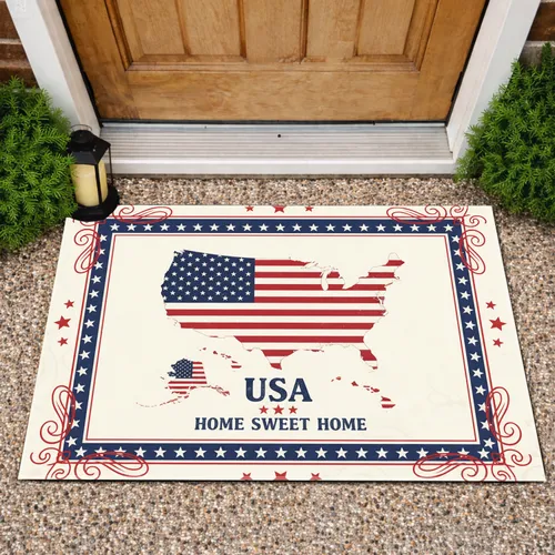 USA Home Sweet Home Map American Flag - Independence Day Gift for Veterans Doormat