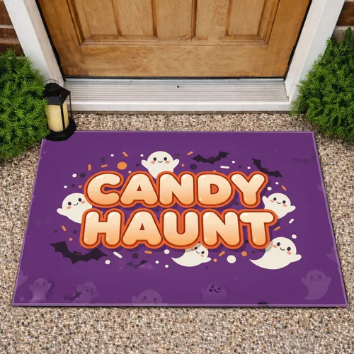 Candy Haunt Smiling Ghosts Shadowy Bats Candy Sprinkles - Halloween Party Home Decor Gift Doormat