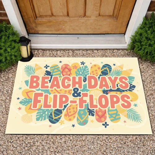 Beach Days Flip Flops Seashells - Summer Home Decor Gift for Beach Lovers Doormat