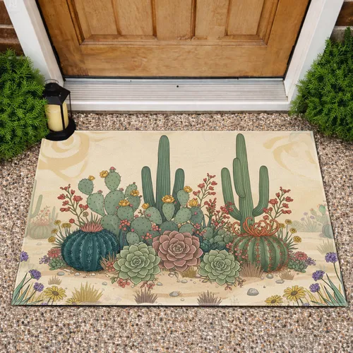 Flowering Cacti Succulents Desert Plants Garden Landscape - Home Decor Gift for Garden Lover Doormat