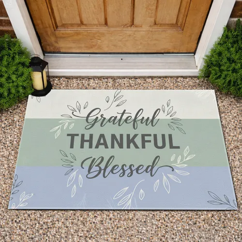Rustic Farmhouse Grateful Thankful Blessed Botanical Home Decor Doormat