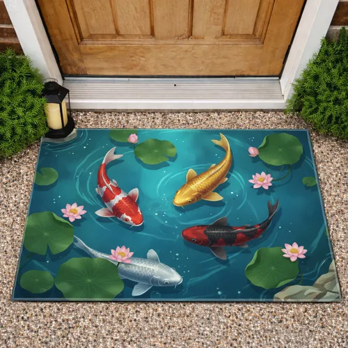 Koi Fish Lily Pad Pond - Aquatic Home Decor Gift for Fish Lover Doormat