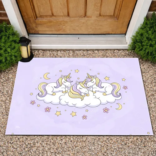 Sleeping Unicorns Clouds Golden Stars Moons Flowers - Home Decor Gift for Unicorn Lover Doormat