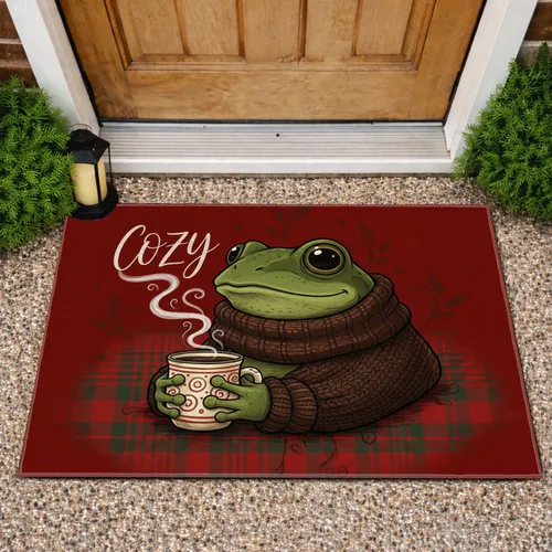 Frog Scarf Mug COZY Steam Tartan Plaid - Home Decor Gift Doormat