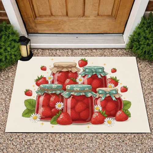 Strawberry Jam Jars Daisies Golden Stars - Farmhouse Home Decor Doormat