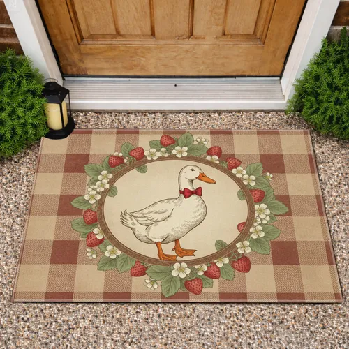 Farm Duck Red Strawberry Wreath - Farmhouse Decor Gift for Duck Lover Doormat