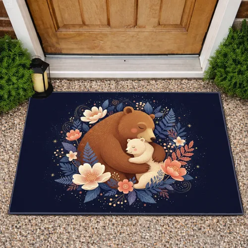 Embracing Sleeping Bears Golden Stars Night Sky - Wildlife Lover Home Decor Gift Doormat