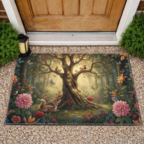 Gnarled Tree Enchanted Forest Woodland Animals - Home Decor Gift for Nature Lovers Doormat