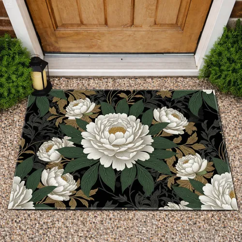 Peonies Blossoms Foliage Tendrils - Luxurious Home Decor Gift Doormat