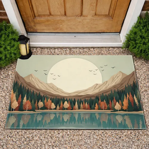 Layered Landscape Sun Moon Silhouetted Birds - Home Decor Gift for Nature Lovers Doormat