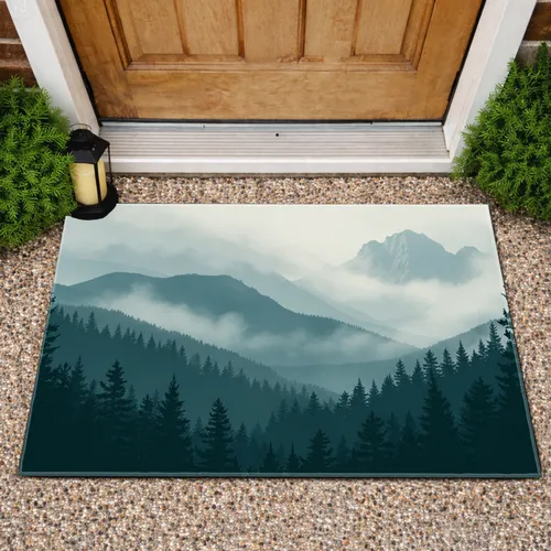 Misty Mountain Range Pine Forest - Home Decor Gift for Nature Lover Doormat