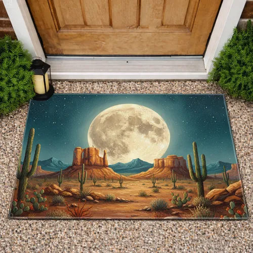 Full Moon Saguaro Desert Starry Night - Desert Lover Home Decor Gift Doormat