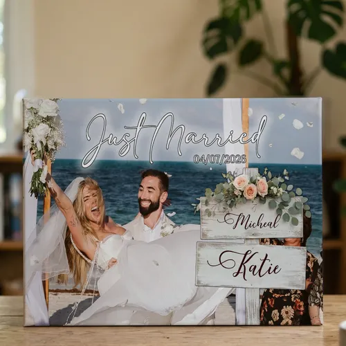 Personalized Couple Canvas Prints with Photos, Custom Anniversary Gift for Husband Wife, Just Married Wall Decor, Valentine's Day Gift