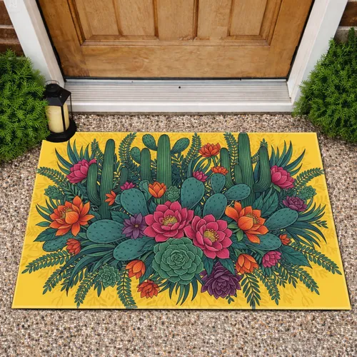 Cacti Succulents Desert Flora Flowers - Home Decor Gift for Plant Lover Doormat
