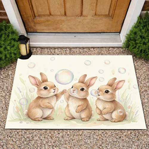 Bunnies Iridescent Soap Bubbles Light Green Foliage - Everyday Home Decor Gift for Animal Lovers Doormat