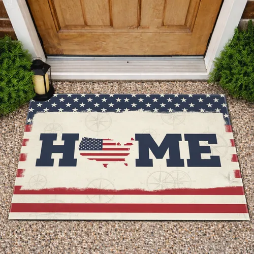 HOME USA Flag Map Stars Stripes Patriotic - Independence Day Home Decor Gift Doormat
