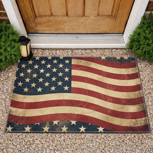 Vintage Distressed American Flag Wavy Stripes - Independence Day Gift for Veterans Doormat