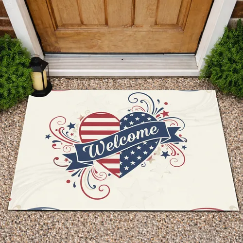 Patriotic Heart Welcome Banner - Independence Day Gift for Veterans Doormat