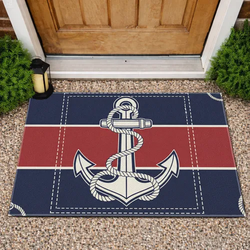 Nautical Anchor Patriotic Stripe - Independence Day Gift for Veterans Doormat