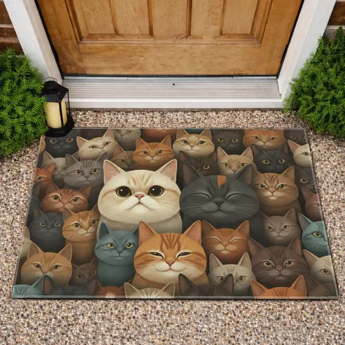 Overlapping Cat Faces with Diverse Expressions Home Decor Gift for Cat Lovers Doormat