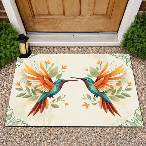 Expansive Fan-Wing Hummingbirds Floral Leaf Vine - Home Decor Gift for Bird Lover Doormat