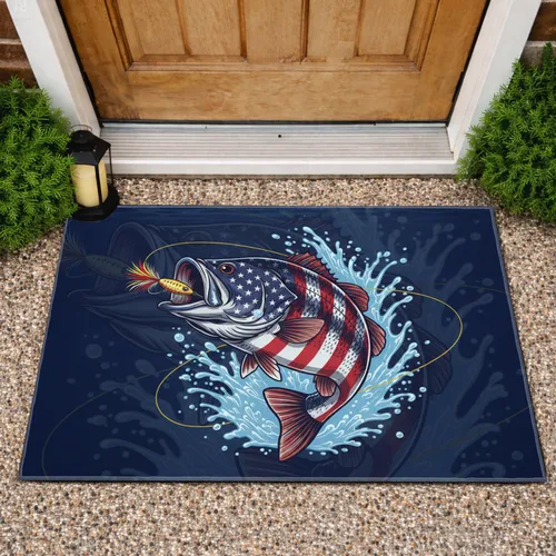 Largemouth Bass American Flag - Independence Day Gift for Veterans Doormat