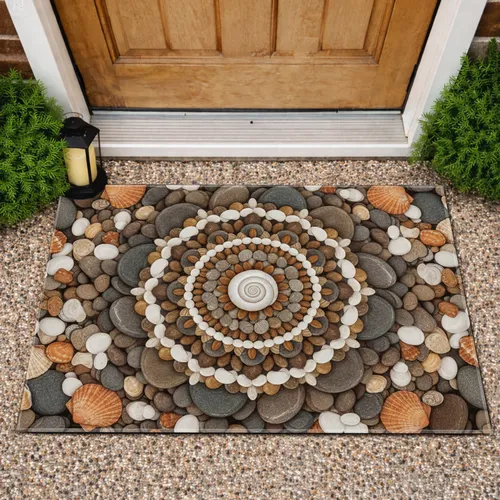 Pebble Shell Spiral Mandala Beach Stone Seashells Conch Scallops Bivalves - Home Decor Gift Doormat