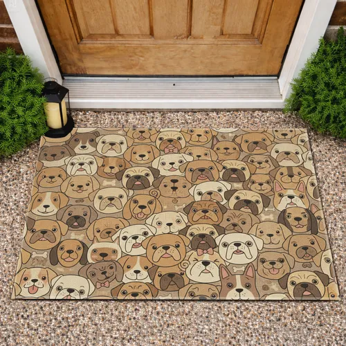 Bulldog Pug Varied Dog Breed Interlocking Faces - Home Decor Gift for Dog Lover Doormat