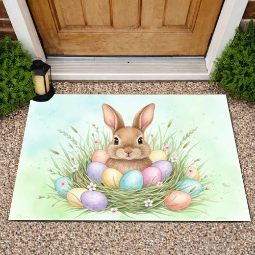 Brown Bunny Easter Eggs Spring Nest - Easter Home Decor for Bunny Lovers Doormat