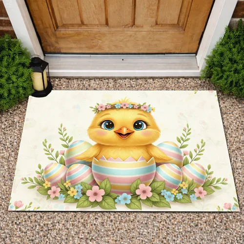 Hatched Chick Floral Crown Easter Eggs - Easter Holiday Family Gift Doormat